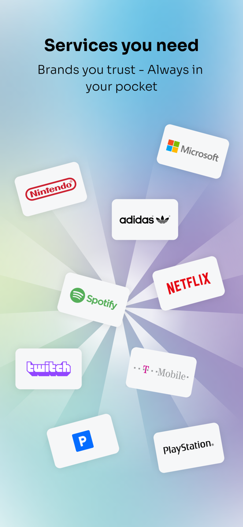 A collection of brand logos including Netflix Spotify and PlayStation representing services available through the Aircash app