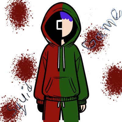 faceless girl in a tracksuit with a hood on and no hair