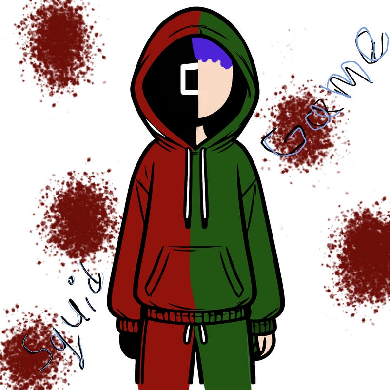 faceless girl in a tracksuit with a hood on and no hair