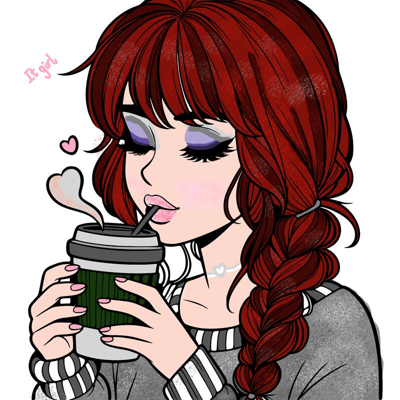 realistic girl drinking coffee