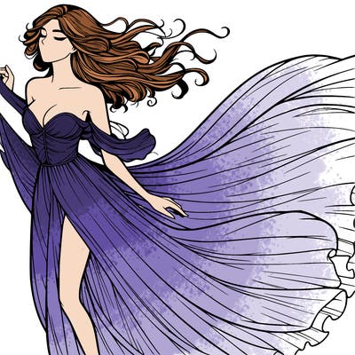 realistic woman in dress flowing the the wind