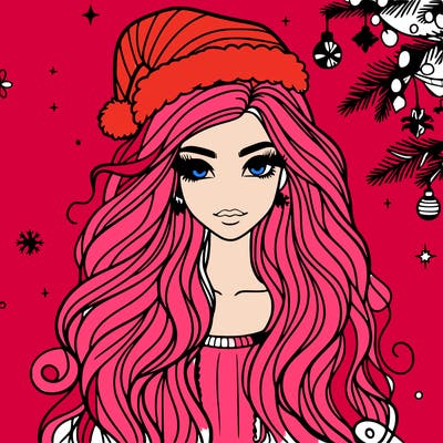 christmas fashionable female model and long hair