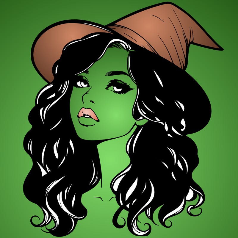 realistic witch girl with wavy hair and lips