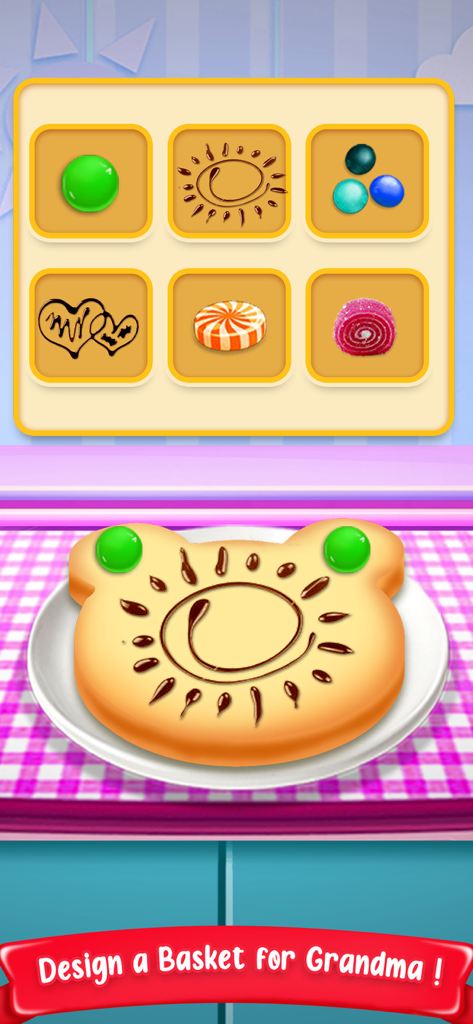 Little Red Ridding Hood Game - Little Red Riding Hood game screen showing cookie decoration for Grandmas basket