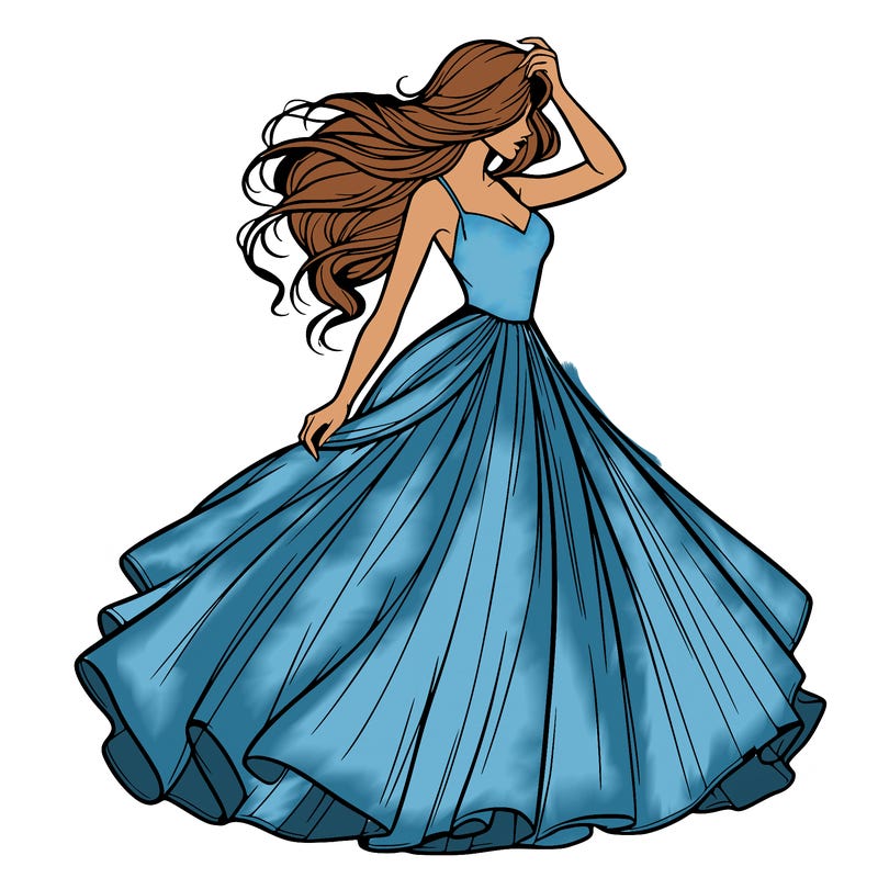 realistic woman with dress flowing in the wind