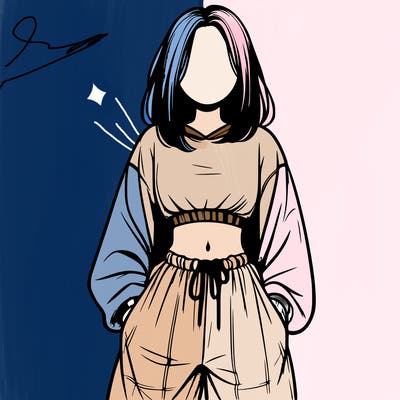 realistic girl faceless with baggy pants and a crop top