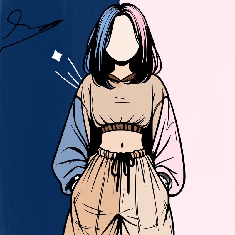 realistic girl faceless with baggy pants and a crop top