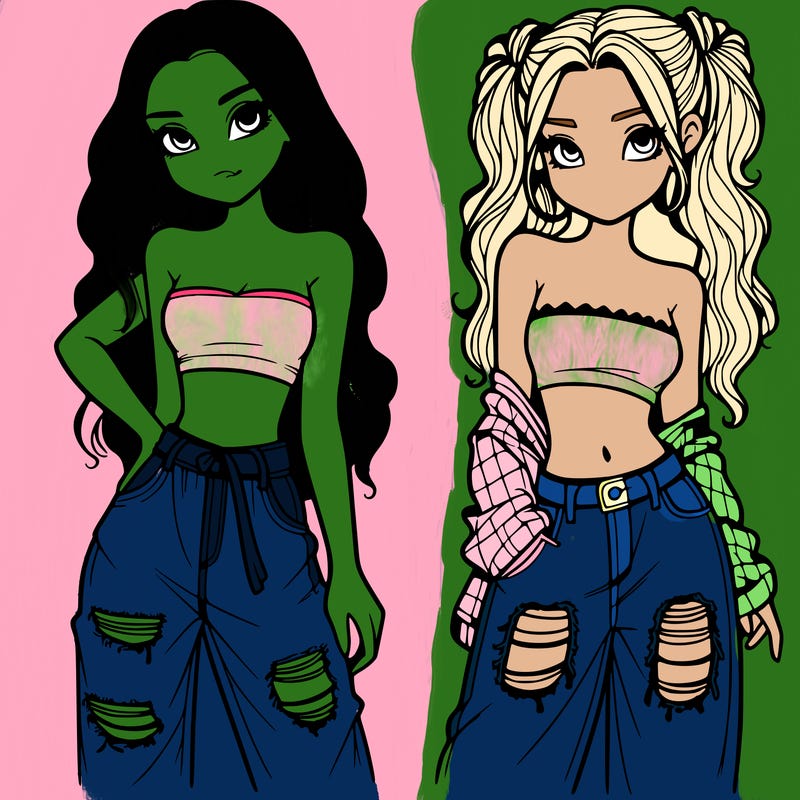 2 girls in crop tops and baggy jeans ripped