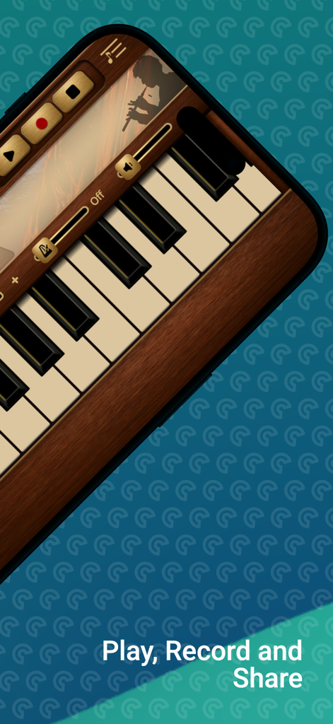 Duduk Sim - Duduk Sim app interface showing a virtual keyboard with recording and sharing controls