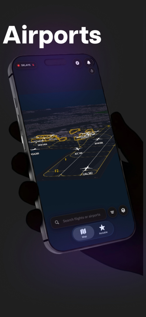 FlightDeck - Flight Tracker - FlightDeck app 3D airport view showing aircraft on runways
