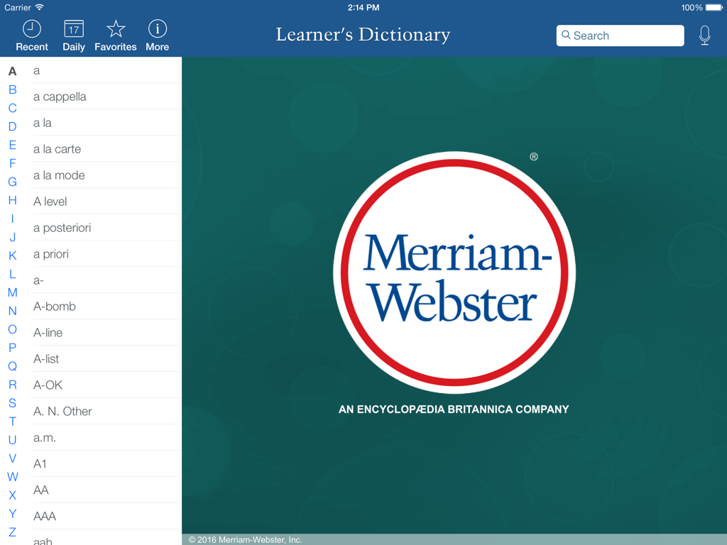 Learner's Dictionary - English HD - Merriam-Webster Learner's Dictionary app home screen on iPad