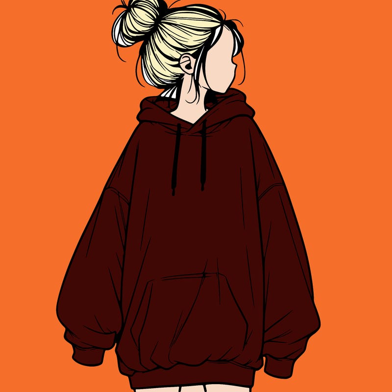realistic girl with a oversized sweatshirt on and a bun