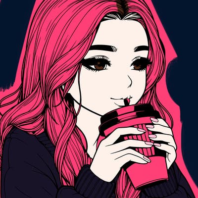 realistic girl drinking coffee