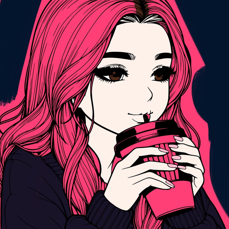 realistic girl drinking coffee