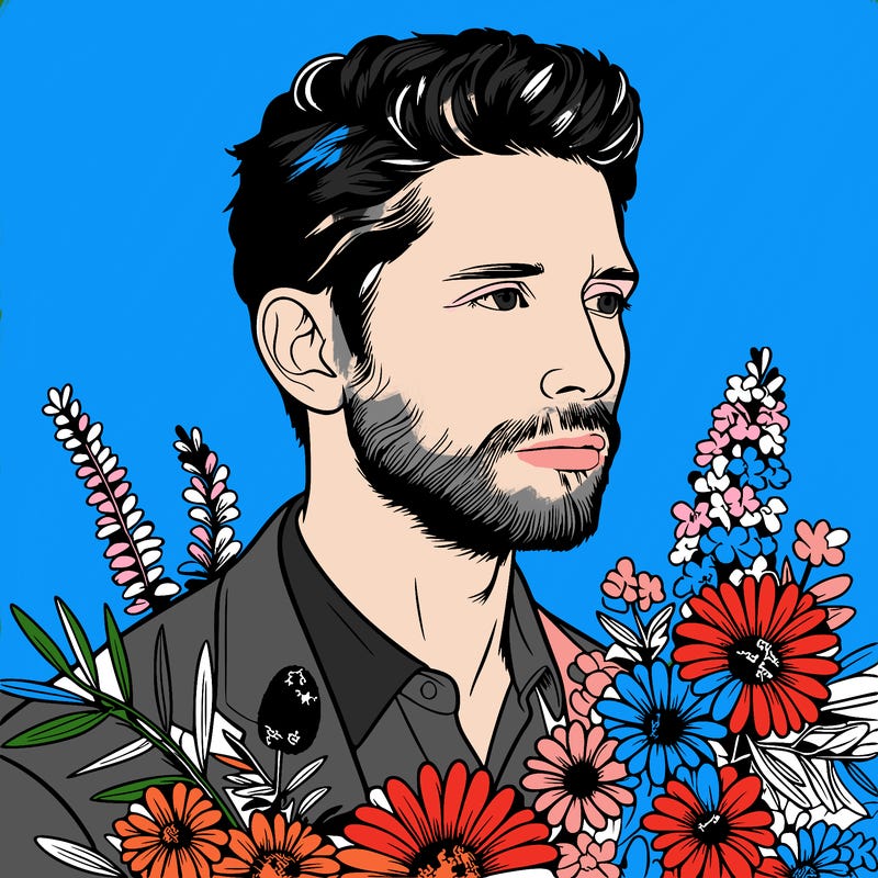 man with flowers realistic