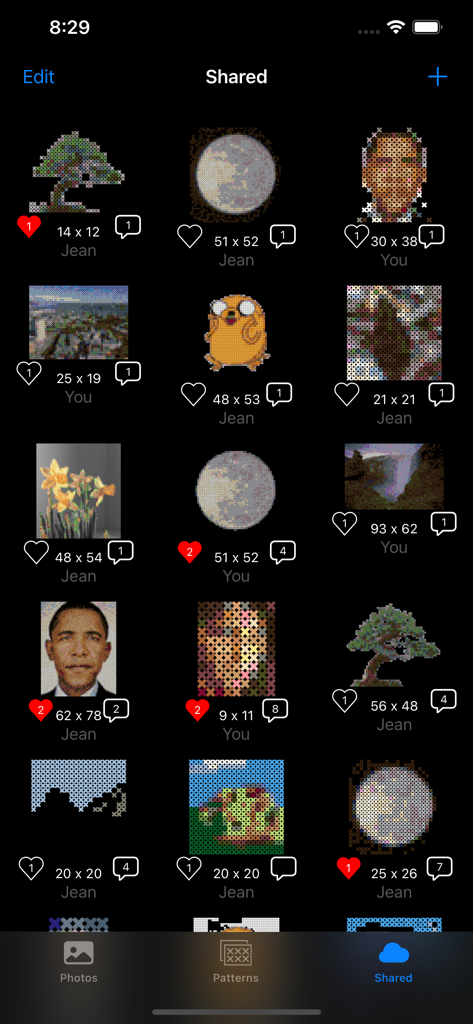 Stitched—Cross-stitch Patterns - A collection of user shared cross stitch patterns within the Stitched app gallery