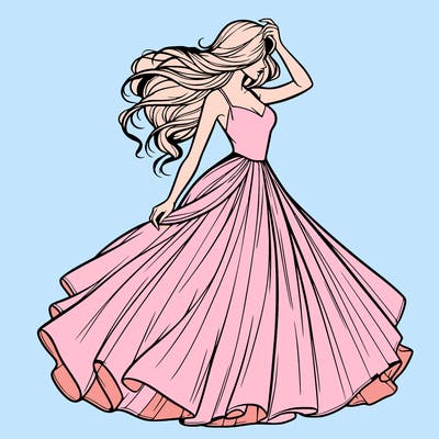 realistic woman with dress flowing in the wind