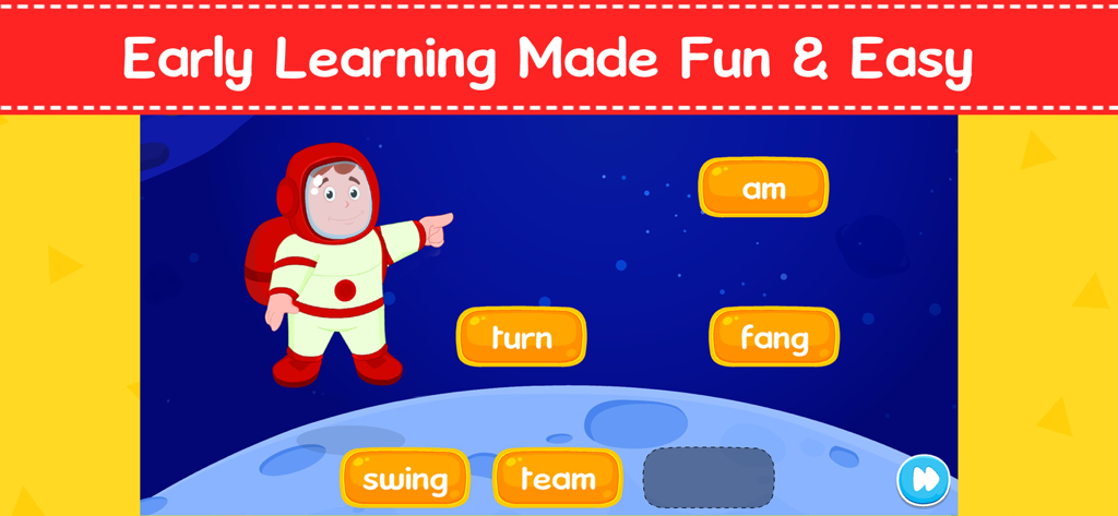 English For Kids - School App - Early learning word matching game with an astronaut theme