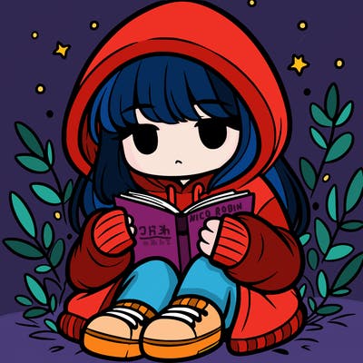girl in oversized hoodie reading a book