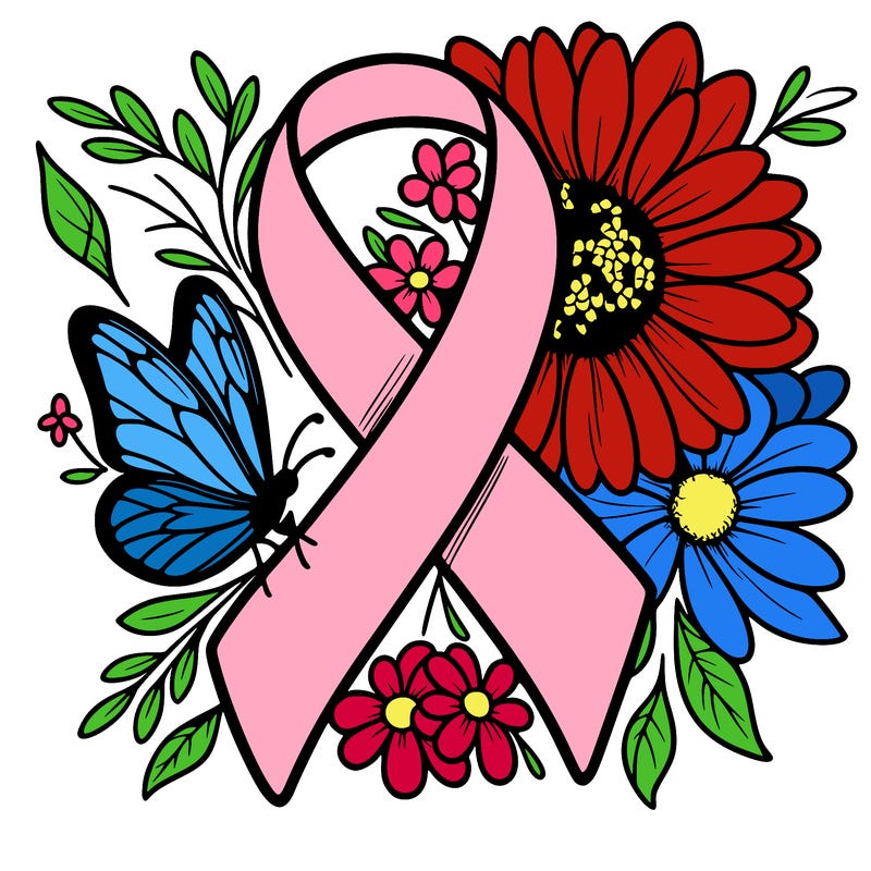 cancer awareness symbol with flowers and butterflies