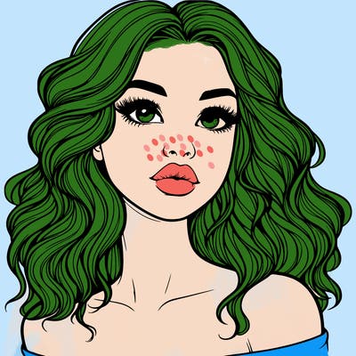 realistic girl with wavy hair and lips