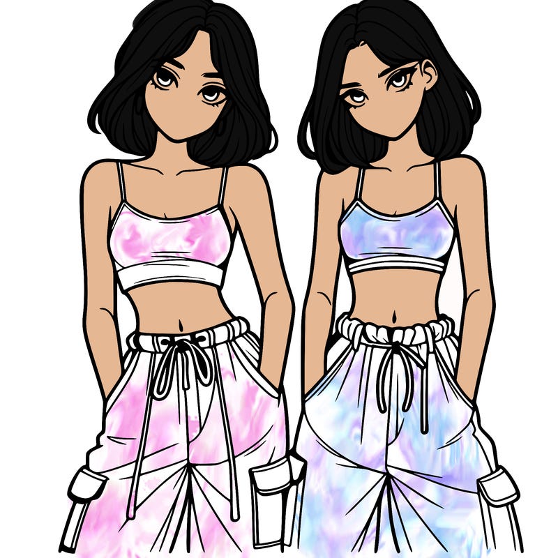 two girls with crop top with baggy pants