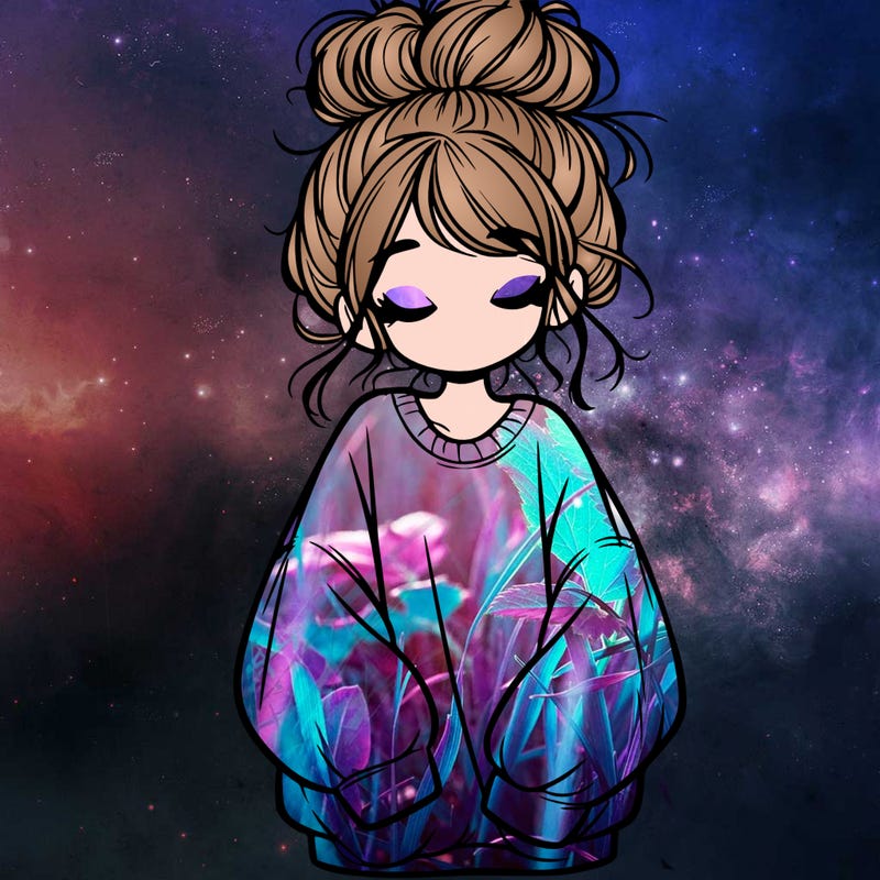 girl with baggy sweatshirt and messy bun