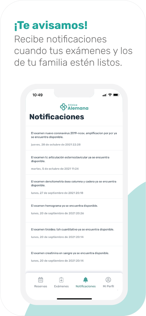 Mi Alemana Go - Medical exam result notifications on the Mi Alemana Go app
