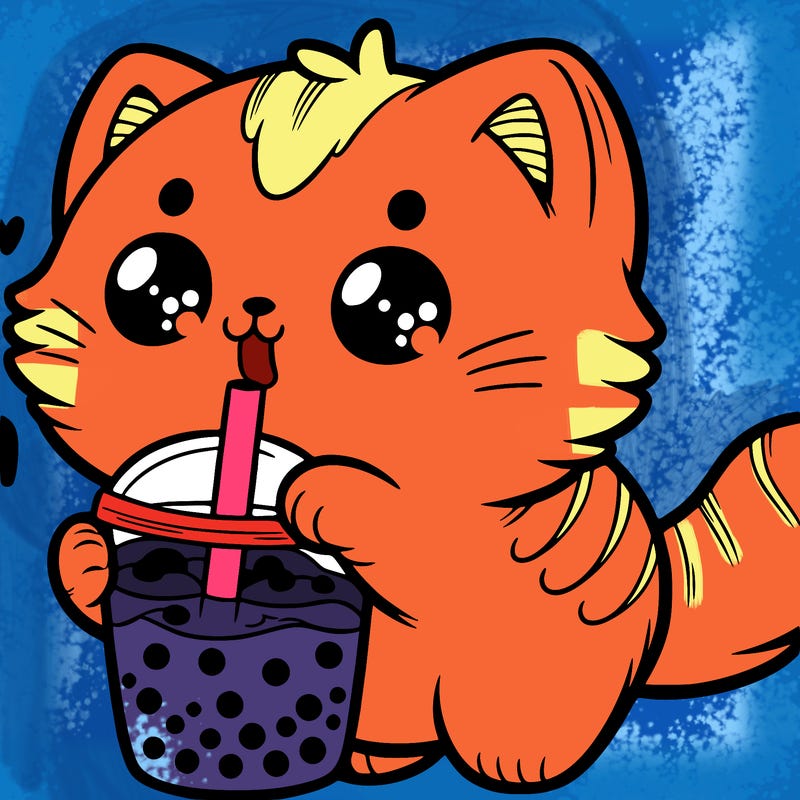 kitten drinking boba