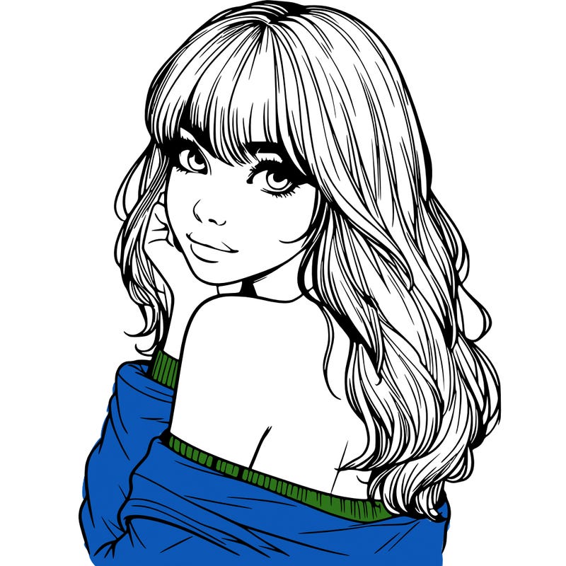 realistic girl with bangs looking over her shoulder