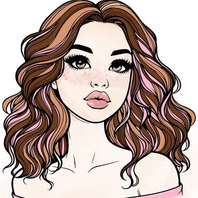 realistic girl with wavy hair and lips