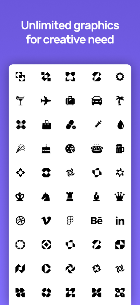 Business Card Design Maker - Eine Sammlung von Symbolen und Grafiken für benutzerdefinierte Visitenkarten-Designs, einschließlich Social-Media- und Branchensymbolen