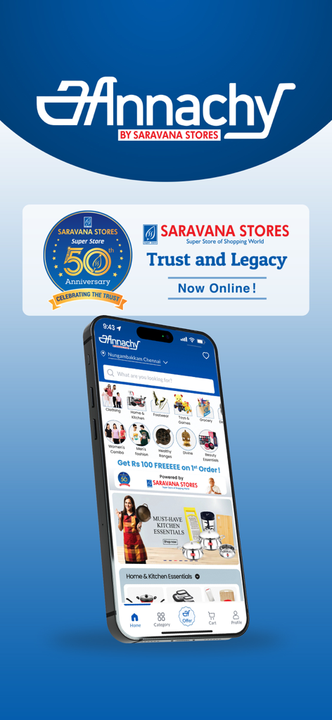 Annachy - Annachy online shopping app homepage powered by Saravana Stores featuring various product categories