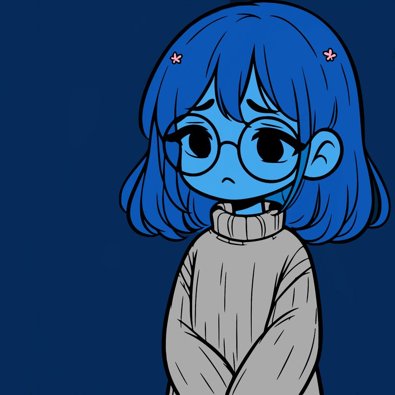 sad girl with glasses in a sweater