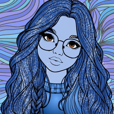 girl with long hair and freckles and glasses realistic
