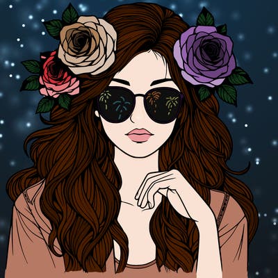 realistic girl with roses in hair and sunglasses