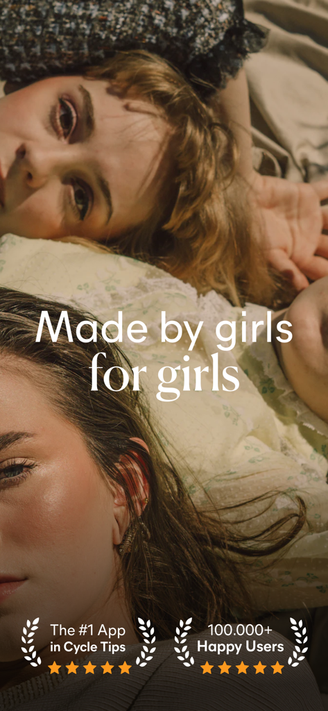 Pantalla promocional de la aplicación Lively con el lema Hecho por chicas para chicas y altas calificaciones de usuarios