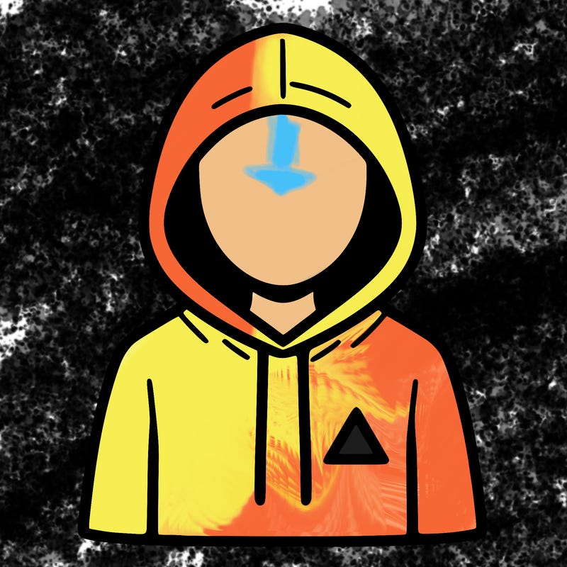 a person with non face waering a hoodie with a small triangle symbol