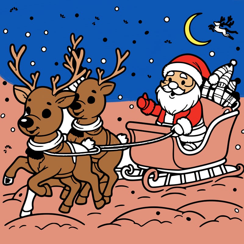 reindeer guiding santa's sleigh