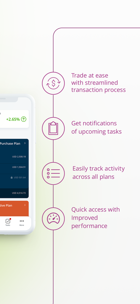 EquateMobile - Key features of the EquateMobile app including trading and plan tracking