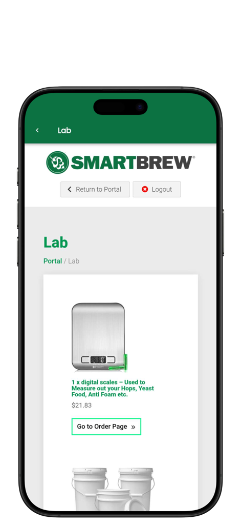 SmartBrew - SmartBrew app Lab screen showing digital scales for measuring brewing ingredients.