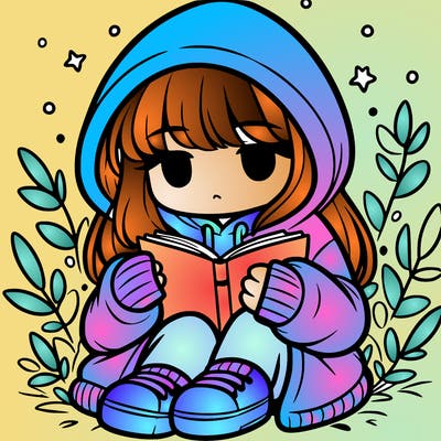 girl in oversized hoodie reading a book