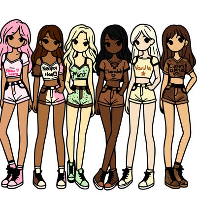 a group of girls wearing crop tops and shorts