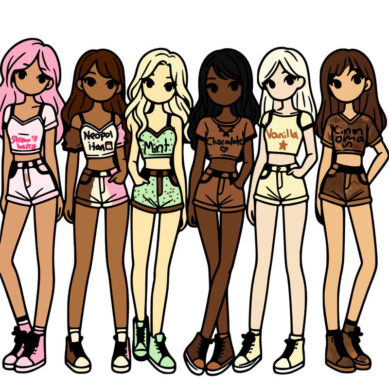 a group of girls wearing crop tops and shorts