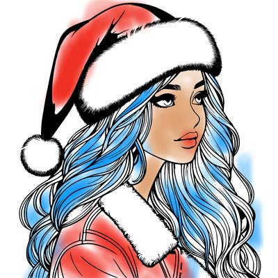 realistic girl in santa hat