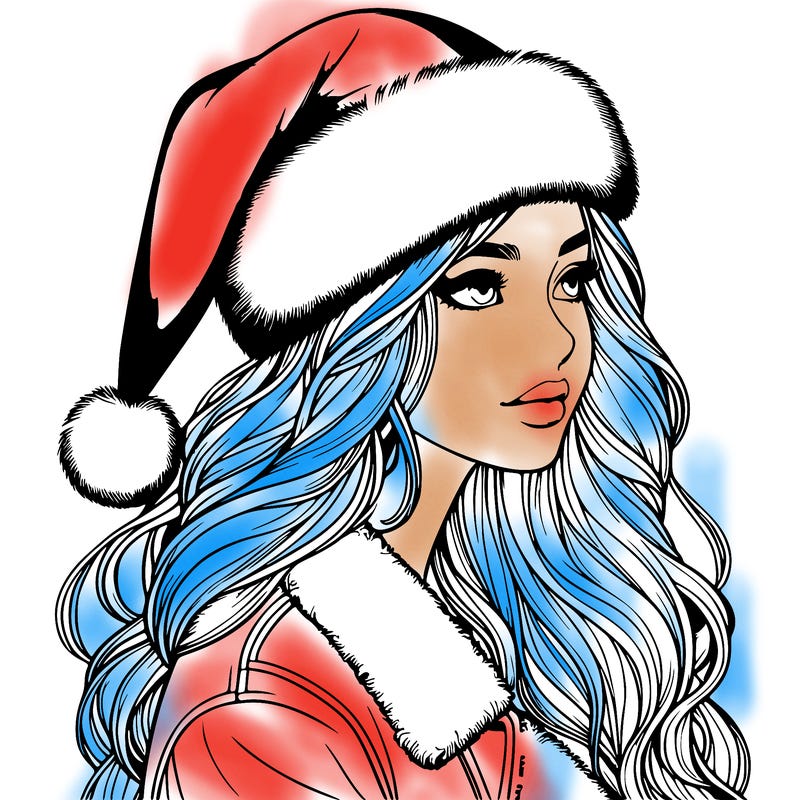 realistic girl in santa hat