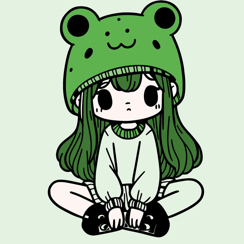 a girl wearing a frog hat and some frog socks