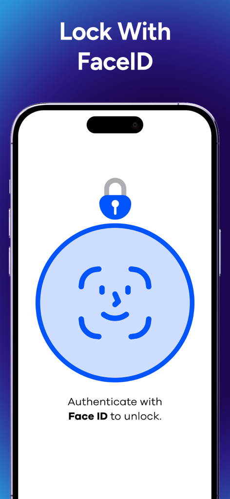 Écran d'iPhone affichant l'authentification biométrique Face ID pour déverrouiller des applications protégées avec LockID.