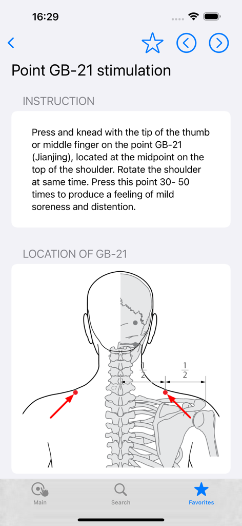 Diagrama anatómico e instrucciones para estimular el punto de acupresión GB-21 en los hombros.