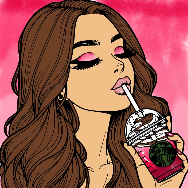 realistic girl drinking starbucks